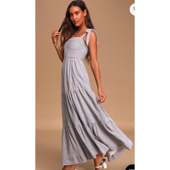 Lulu’s Golden Days Blue Striped Tie-Strap Maxi Dress - Picture 16 of 16